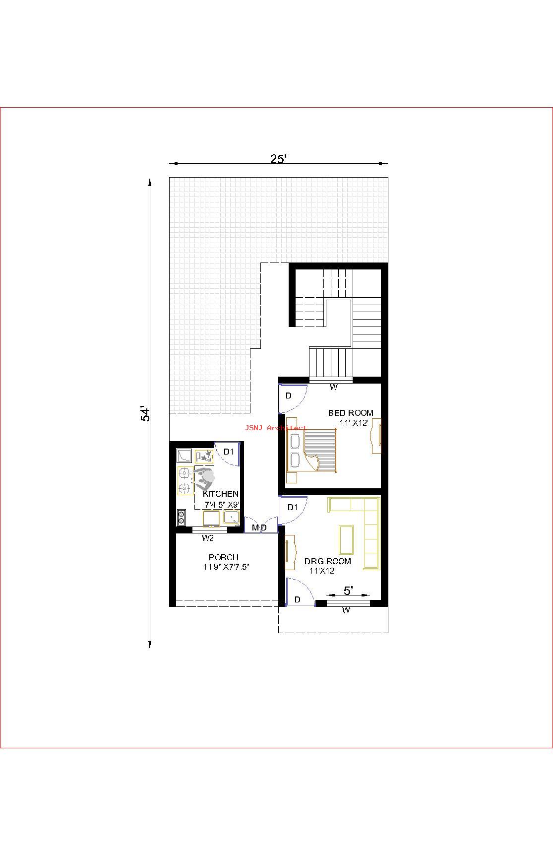 Modern 2BHK - 25x54 House Plan