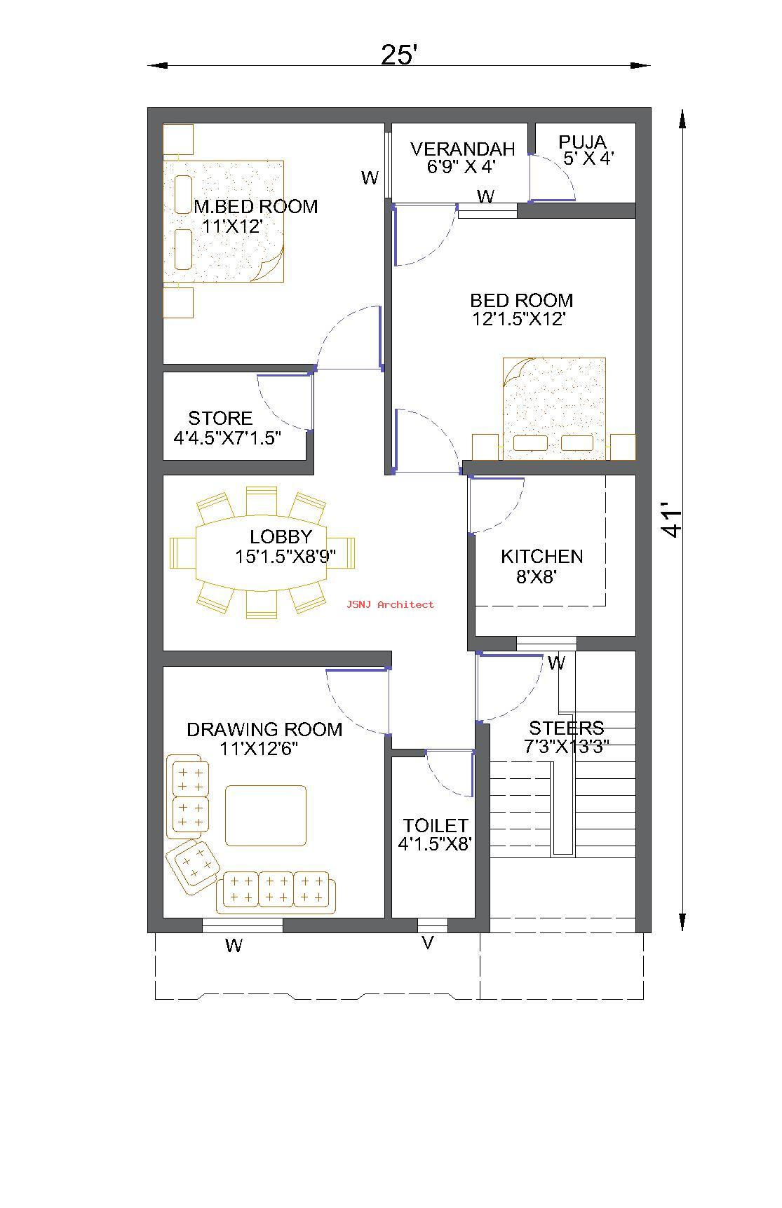 25x41 Duplex House Plan â€“ Modern 3BHK Compact Family Home Design