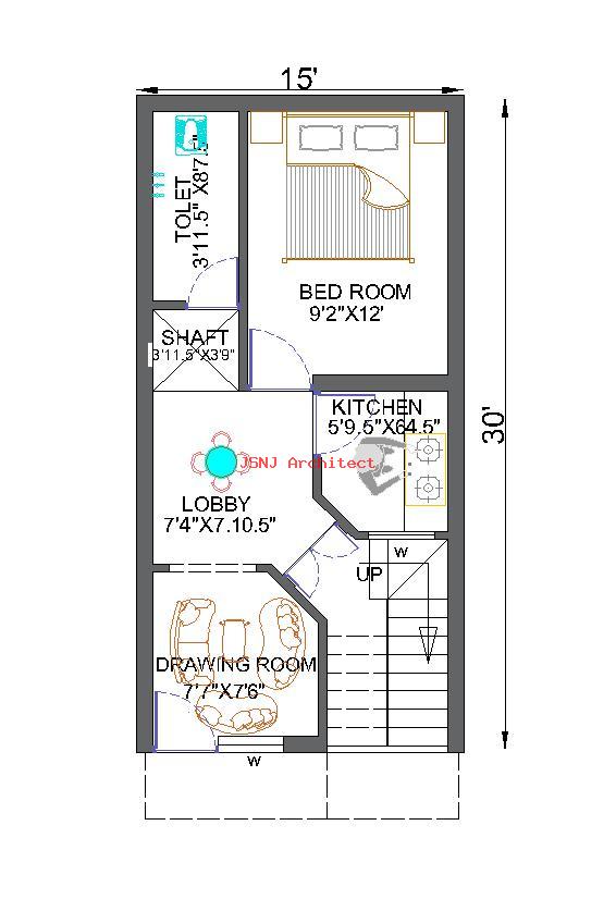 15x30 Small House Plan â€“ Smart 1BHK Compact Home Design