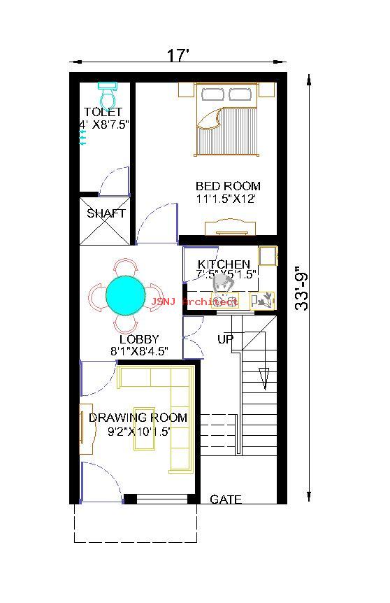 17x33 Duplex House Plan â€“ Compact 2BHK Modern Home Design